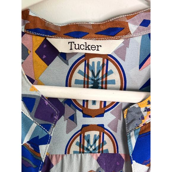 Tucker Geometric Southwestern 100% Silk Short Sleeve Mini Dress Multi Women's M - Picture 6 of 11